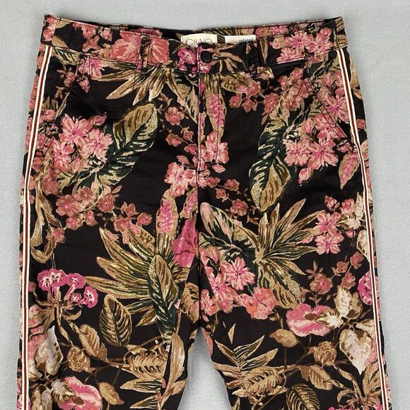 Anthropologie Black Pink Floral Tuxedo Stripe Relaxed Fit Chino Pants Women 30 - Picture 3 of 7